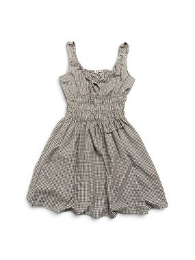 Sim & Sam Women M Brown Gingham Smocked Waist Midi Dress Cottagecore